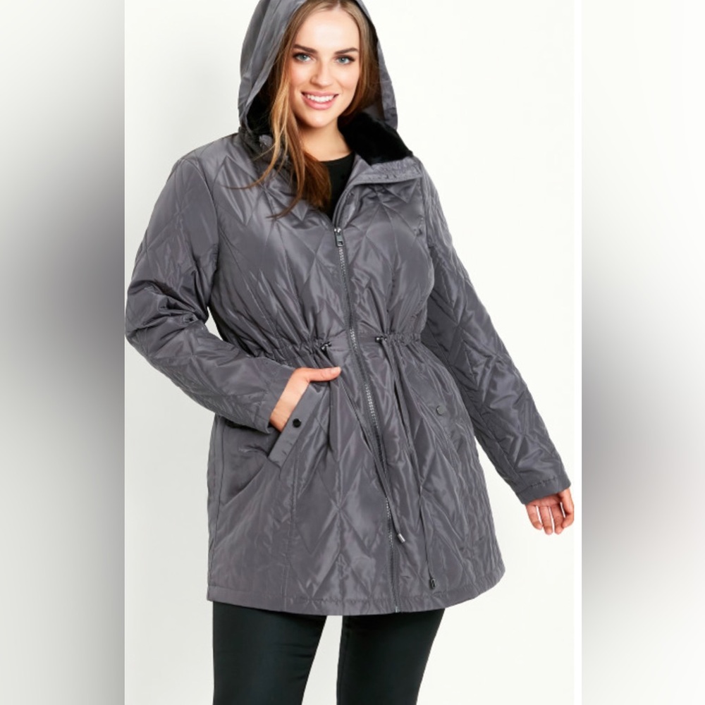 EVANS by Avenue
Faux Fur Collar Padded Coat - grey - Picture 3 of 5